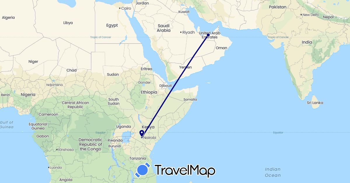 TravelMap itinerary: driving in United Arab Emirates, Ethiopia (Africa, Asia)